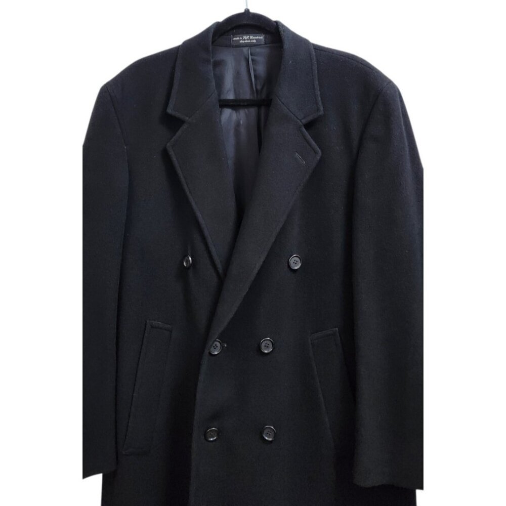 Mens Andrew Fezza Cashmere Blend Overcoat Black Double Breasted Long Coat L - Picture 3 of 16